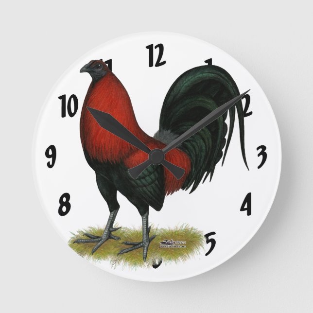 American Game BB Black Red Rooster Round Clock (Front)