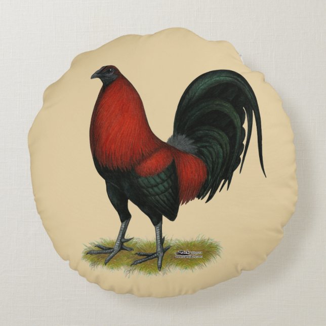 American Game BB Black Red Rooster Round Pillow (Back)
