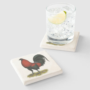 American Game BB Black Red Rooster Stone Coaster