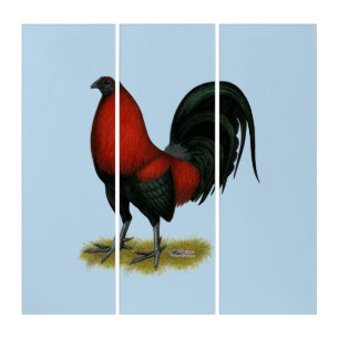 American Game BB Black Red Rooster Triptych