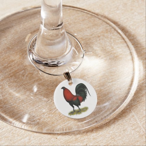 American Game BB Black Red Rooster Wine Glass Charm