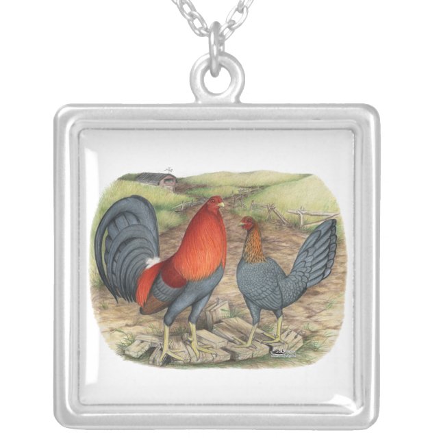 American Game Blue Reds Silver Plated Necklace (Front)