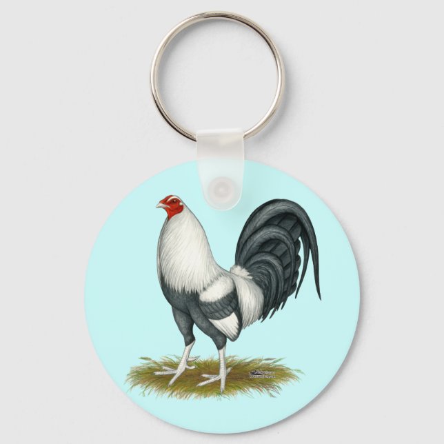 American Game Silver Blue Gamecock Keychain (Front)