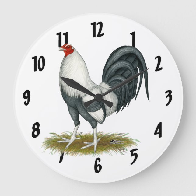 American Game Silver Blue Gamecock Large Clock (Front)