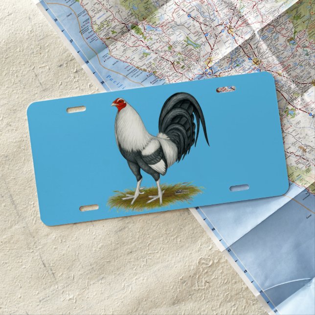 American Game Silver Blue Gamecock License Plate (In Situ)