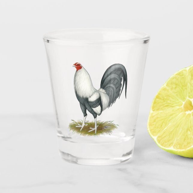 American Game Silver Blue Gamecock Shot Glass (Front)