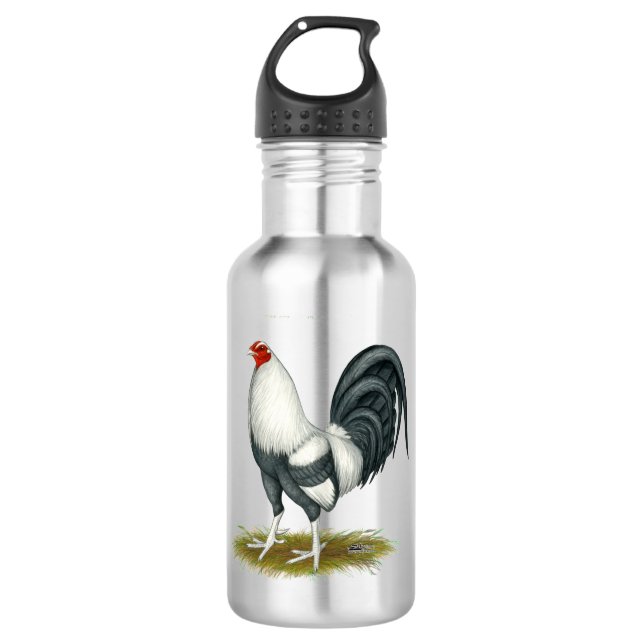 American Game Silver Blue Gamecock Stainless Steel Water Bottle (Front)