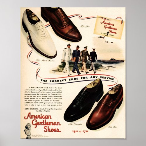 American Gentleman Shoes ad WW 2 Era1943 Poster