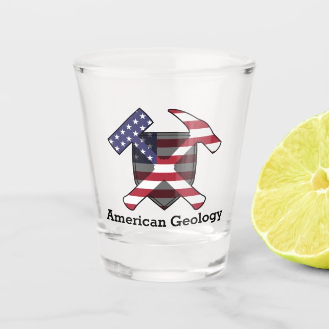 American Geology Rock Hammer Logo- Customizable Shot Glass (Front)