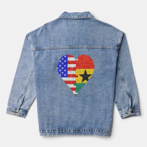 American Ghanaian Flag Heart  Denim Jacket