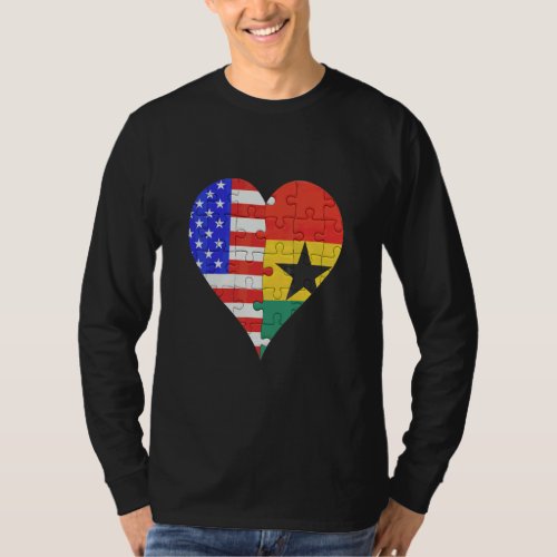 American Ghanaian Flag Heart  T_Shirt