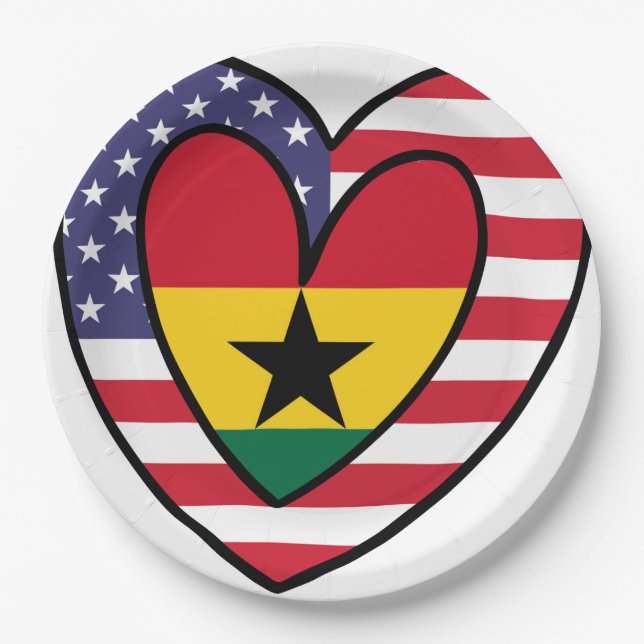 American Ghanaian Flag Inner Heart USA Ghana  Paper Plates (Front)