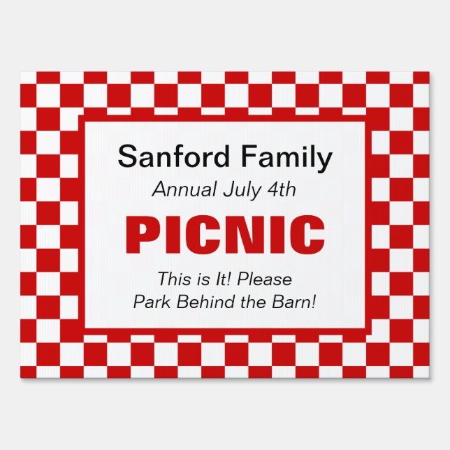 American Gingham Family Event, Picnic, Farm Market Yard Sign (Front)