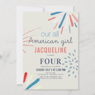 American Girl 4th of July Fireworks Birthday Invitation