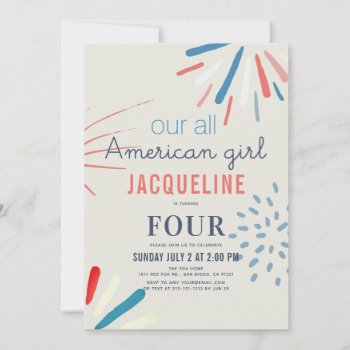 American Girl 4th Of July Fireworks Birthday Invitation by rikkas at Zazzle