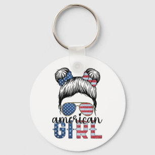 American Girl 4th Of July Messy Bun Usa Flag Ameri Keychain