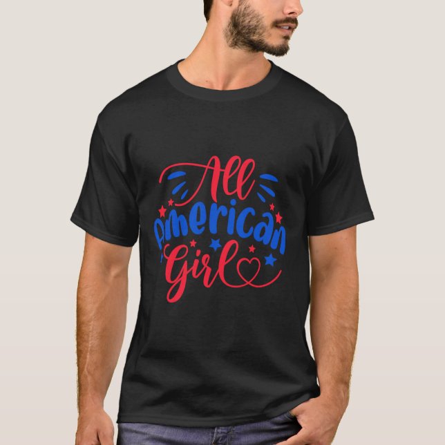 American Girl Independence Day 4th July Usa Flag A T-Shirt (Front)