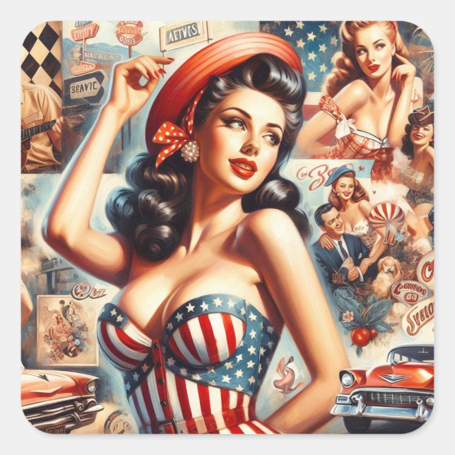 American Girl Pin-Up Collage Square Sticker (Front)