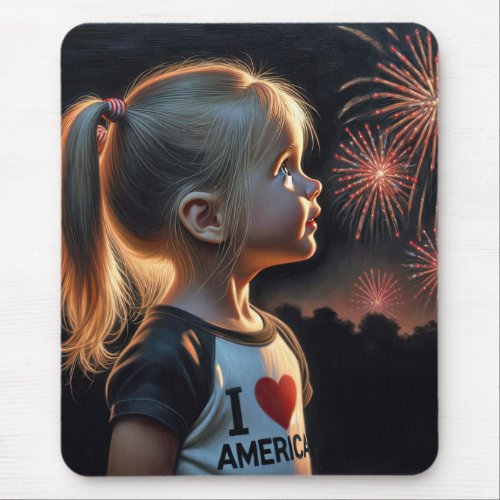 American Girl Watching Fireworks Mouse Pad