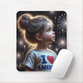 American Girl Watching Fireworks Mouse Pad