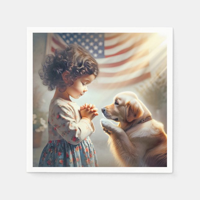American Girl With Dog Praying Napkins (Front)