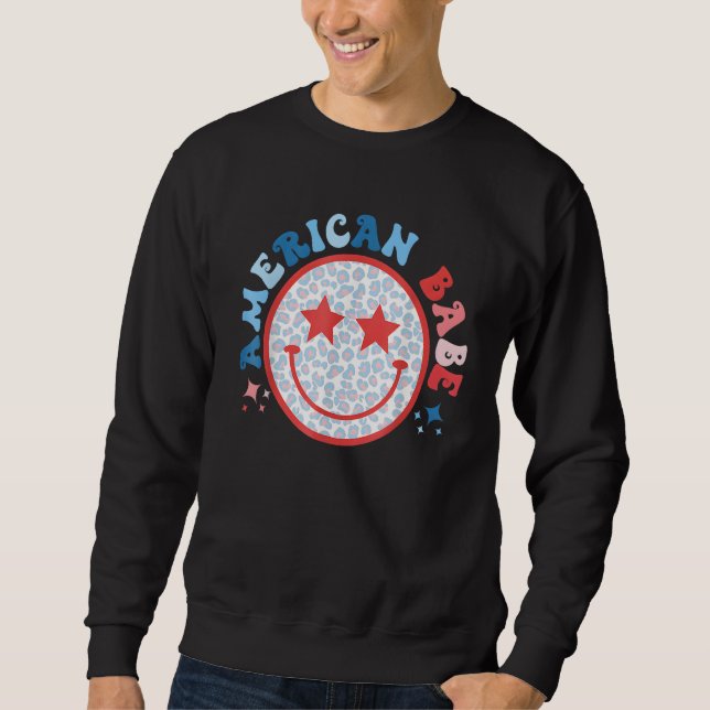 American Girls Babe Leopard Smile Face 4th of July Sweatshirt (Front)