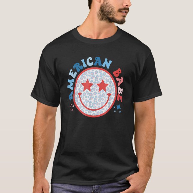 American Girls Babe Leopard Smile Face 4th of July T-Shirt (Front)