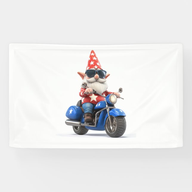 American Gnome Riding Motorcycle Banner (Horizontal)