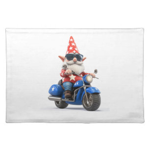 American Gnome Riding Motorcycle Cloth Placemat