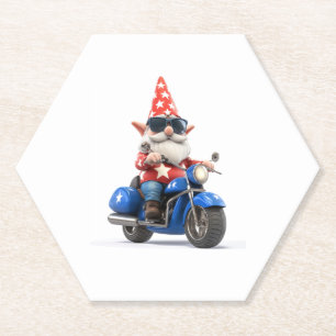 American Gnome Riding Motorcycle Paper Coaster