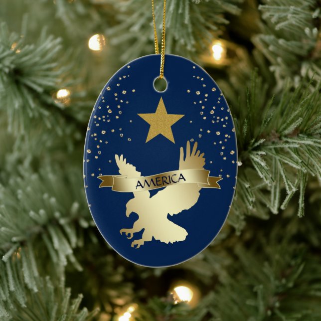 American Gold Star Eagle Ceramic Ornament (Tree)