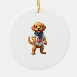 American Golden Puppy Vintage Patriotic Shirt Ceramic Ornament