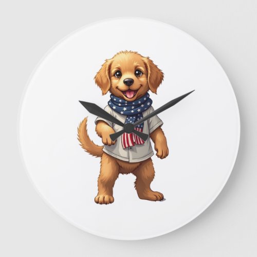 American Golden Puppy Vintage Patriotic Shirt Large Clock