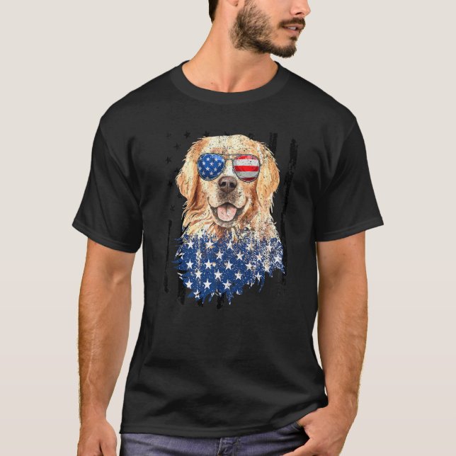 American Golden Retriever Usa Retro Flag 4th Of Ju T-Shirt (Front)