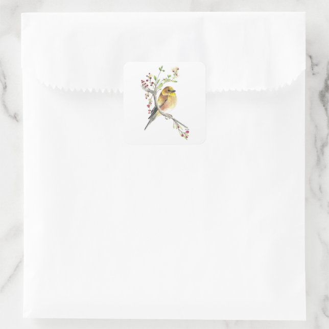 American Goldfinch Bird Berries Square Sticker (Bag)