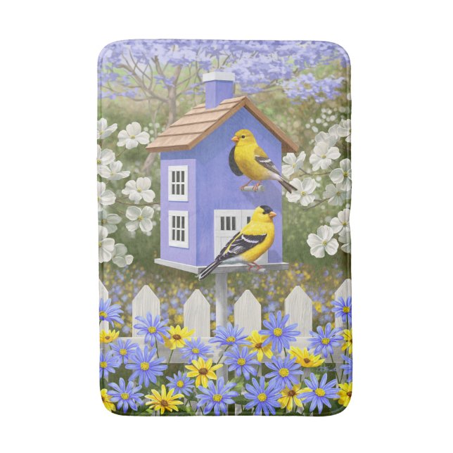 American Goldfinch Bird House Flower Garden Bath Mat (Front Vertical)