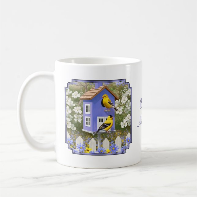 American Goldfinch Bird House Flower Garden Coffee Mug (Left)