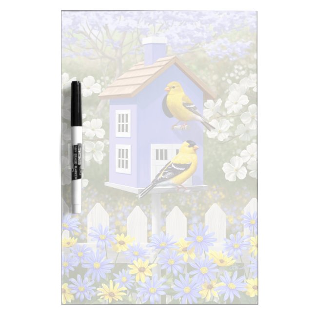 American Goldfinch Bird House Flower Garden Dry-Erase Board (Front)