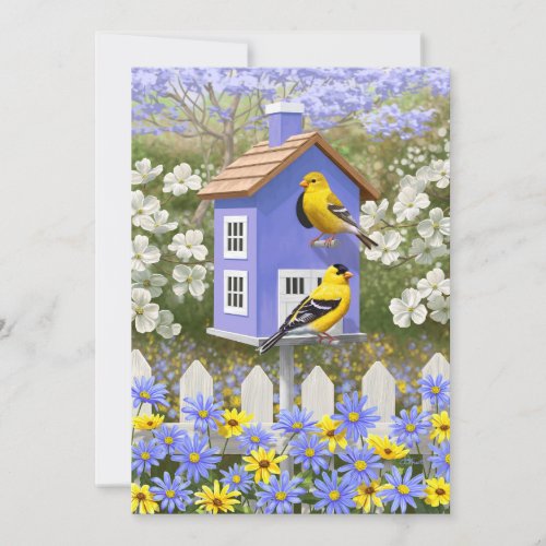 American Goldfinch Bird House Flower Garden Invitation
