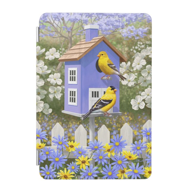 American Goldfinch Bird House Flower Garden iPad Mini Cover (Front)