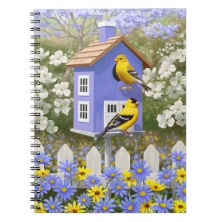 American Goldfinch Bird House Flower Garden Notebook