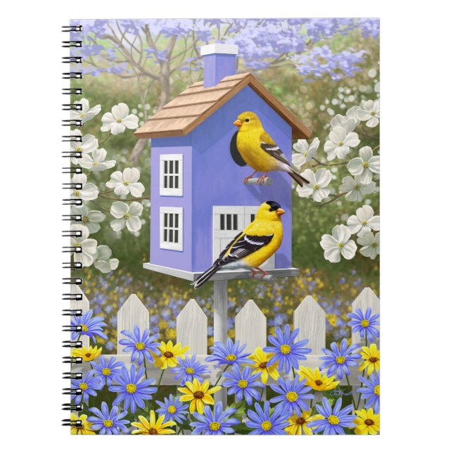 American Goldfinch Bird House Flower Garden Notebook (Front)