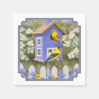 American Goldfinch Bird House Flower Garden Paper Napkins