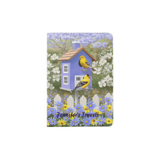 American Goldfinch Bird House Flower Garden Passport Holder