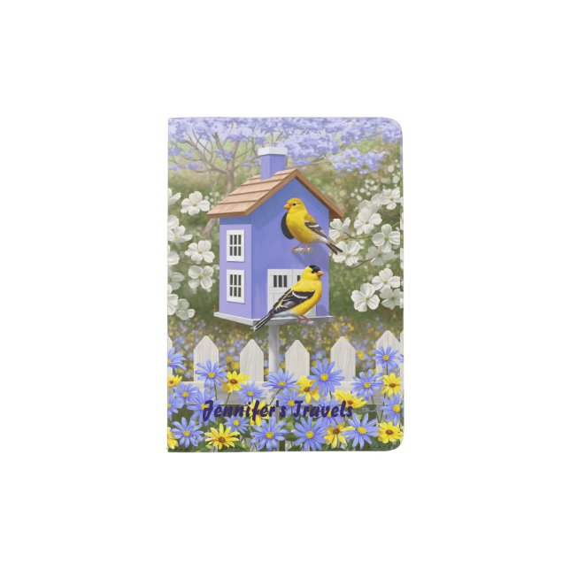 American Goldfinch Bird House Flower Garden Passport Holder (Front)