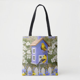 American Goldfinch Bird House Flower Garden Tote Bag