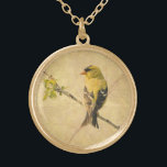 American Goldfinch Bird Photo Necklace<br><div class="desc">A male American Goldfinch is perched on a small branch of a tree,  looking into the distance. To my original bird photograph,  I have added distressing effects that give the artwork a vintage look when reproduced.</div>