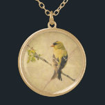 American Goldfinch Bird Photo Necklace<br><div class="desc">A male American Goldfinch is perched on a small branch of a tree,  looking into the distance. To my original bird photograph,  I have added distressing effects that give the artwork a vintage look when reproduced.</div>