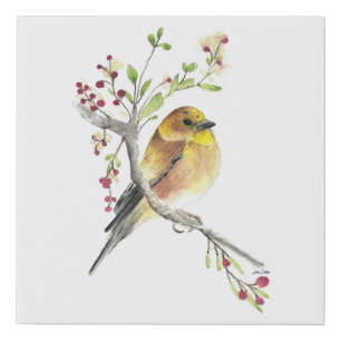 American Goldfinch Bird Watercolor Art Faux Canvas Print