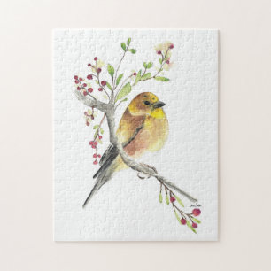 American Goldfinch Bird Watercolor Art Jigsaw Puzzle